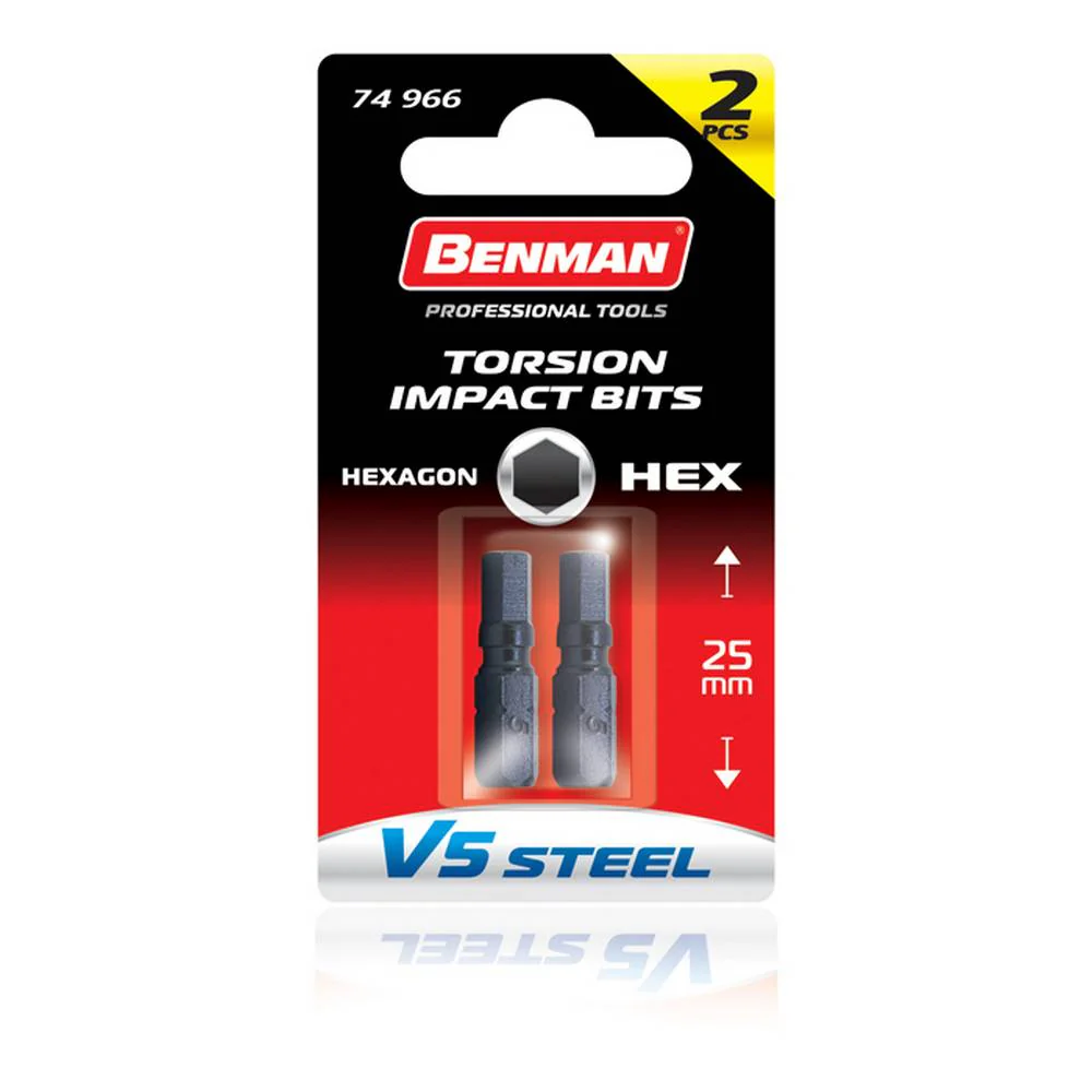 BENMAN SCREW BITS HEX 2 X 25MM (2PCS)