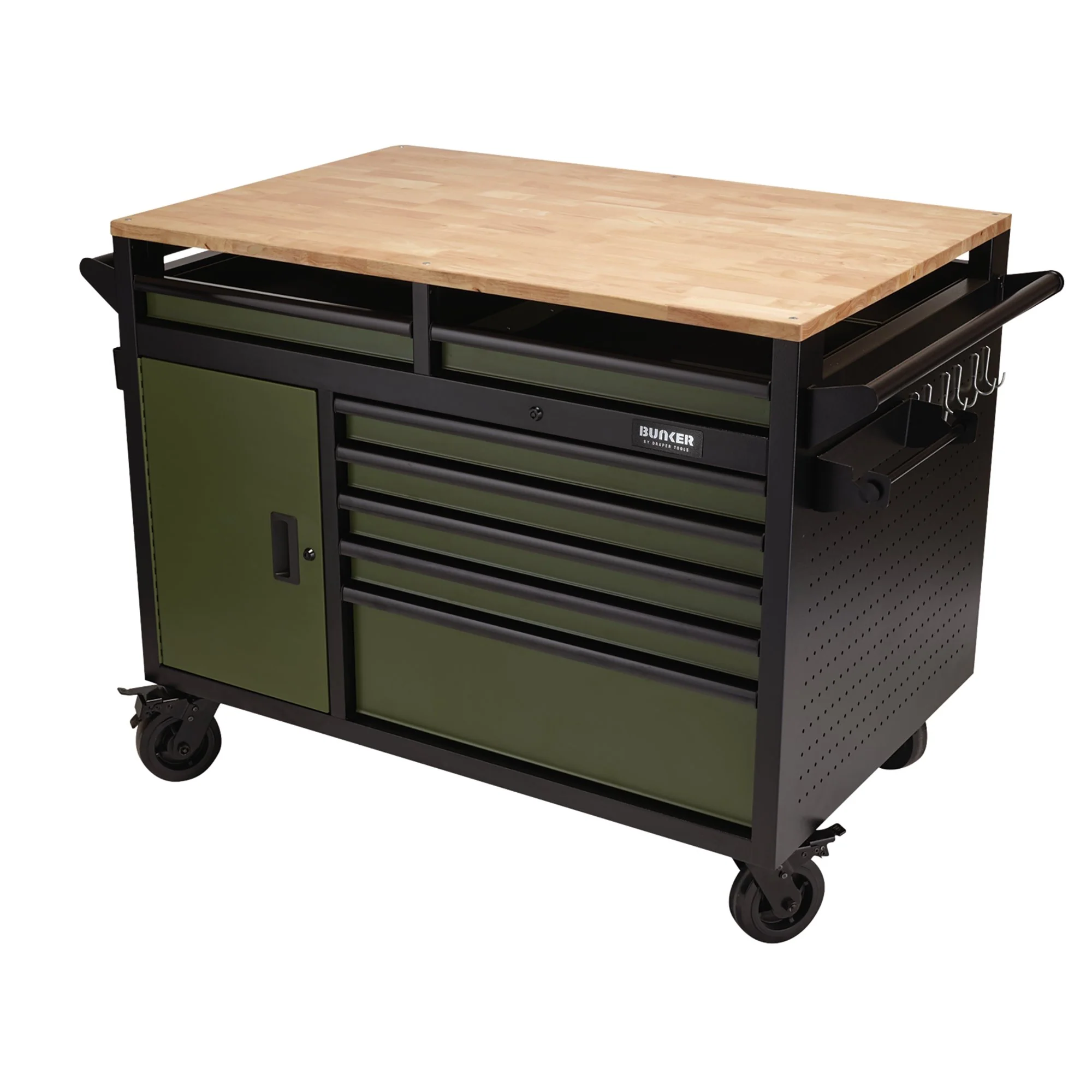 BUNKER® Multi-Functional Workbench Roller Tool Cabinet, 14 Drawer, 48", Green