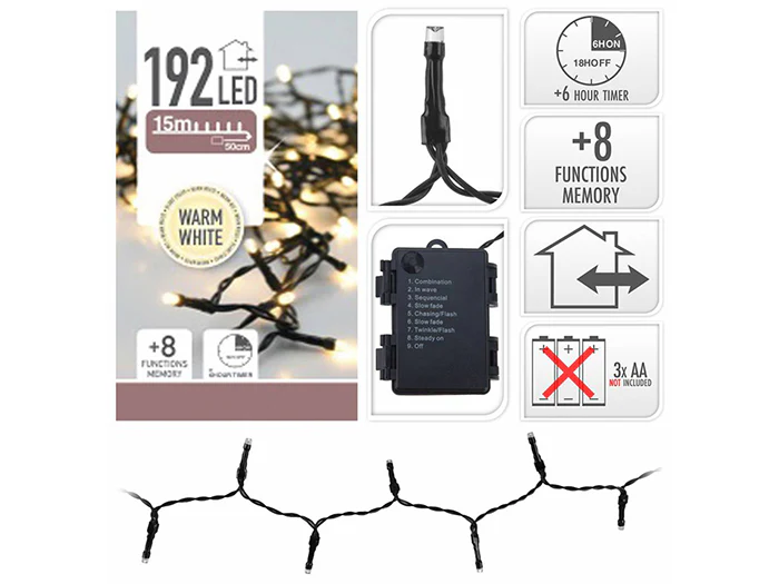 CHRISTMAS LIGHTS 192 LED BATTERY OPERATED
