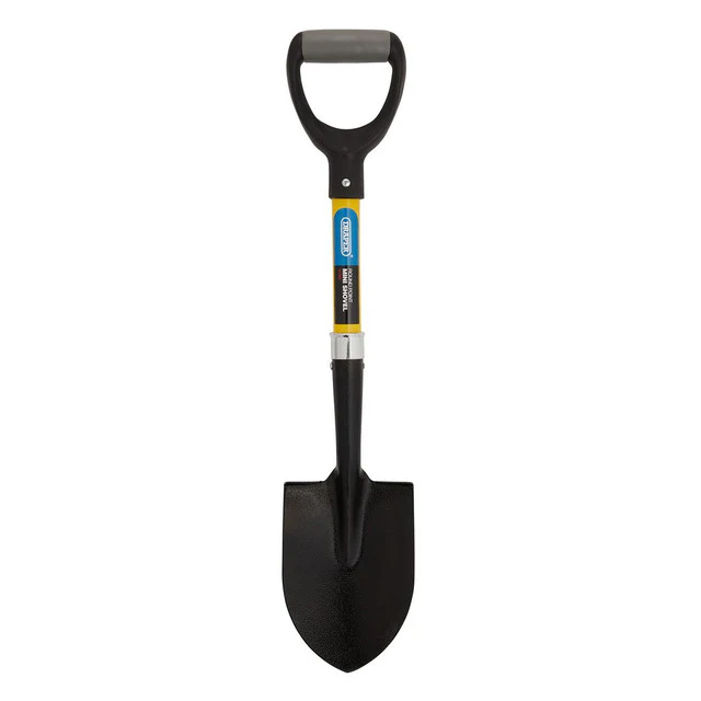 Mini builders shovel with fiberglass shaft, durable & lightweight.