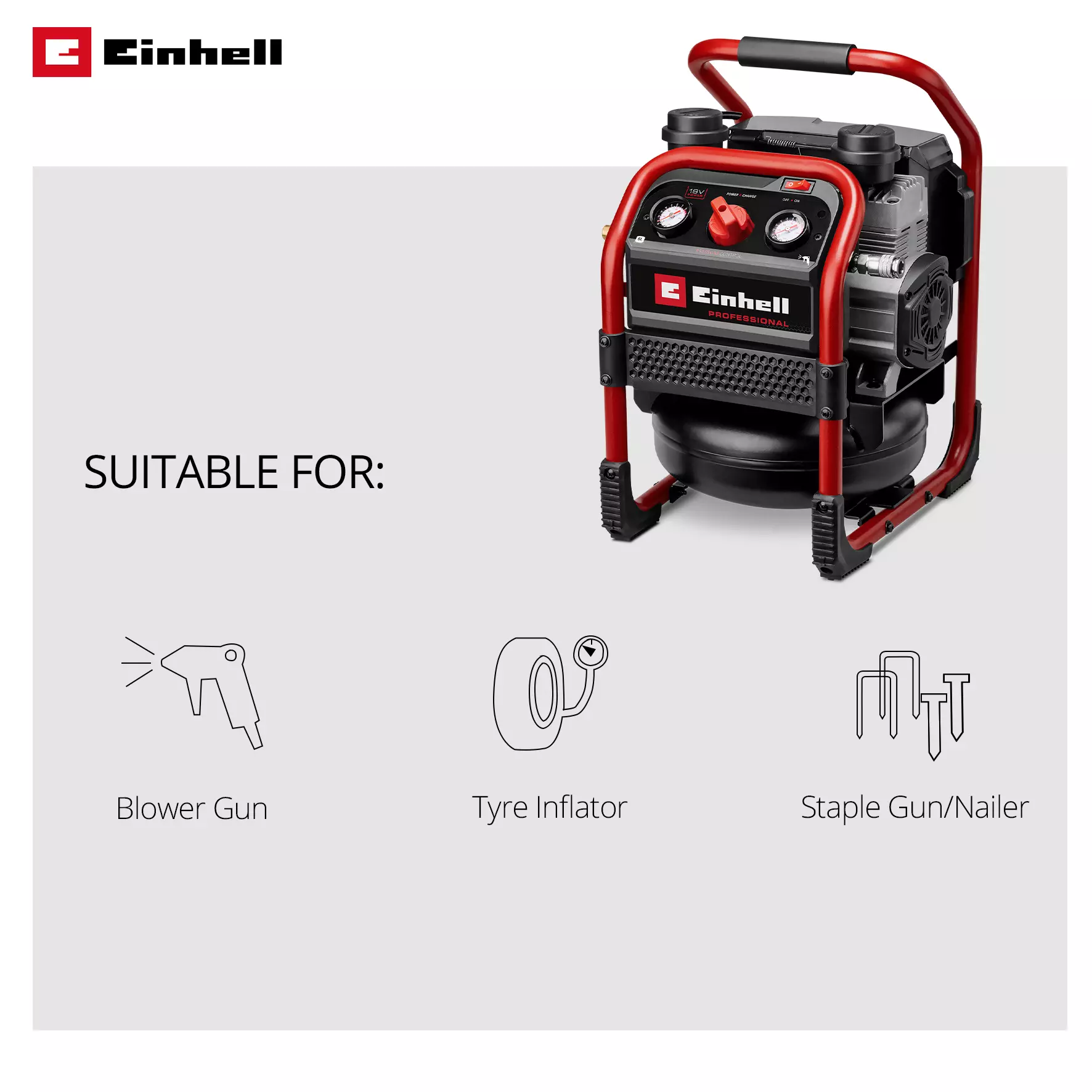 EINHELL PXC 18V PROFESSIONAL 6 LITRE 8 BAR SILENT OIL FREE COMPRESSOR, BODY ONLY - Image 10