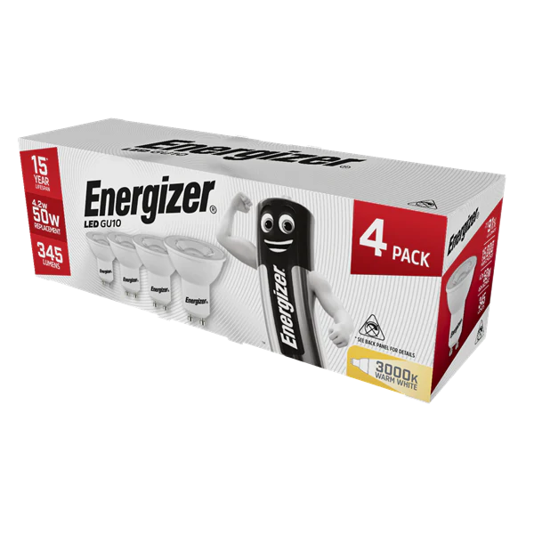 ENERGIZER 4 PACK LED 4.2W (50W) 345 LUMEN GU10 LAMP WARM WHITE