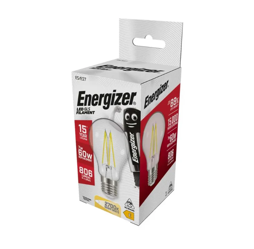 ENERGIZER 7W 60W E27 CLEAR LED FILAMENT GLS 806LM