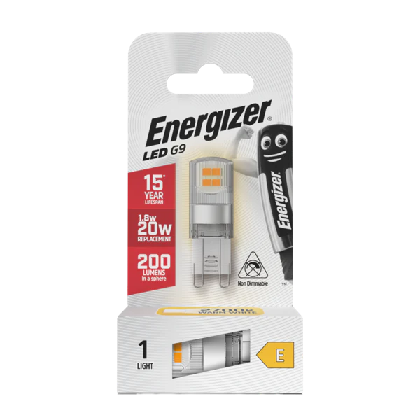 ENERGIZER LED 2W (18W) 180 LUMEN G9 LAMP WARM WHITE PAK 2