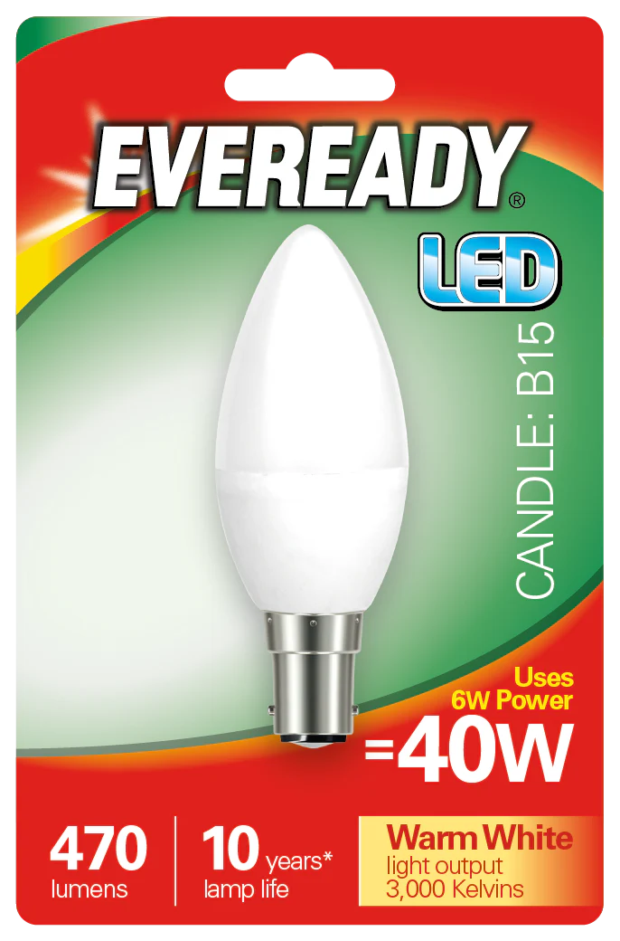 EVEREADY 4.9W (40W) B15 LED CANDLE 470 LUMENS