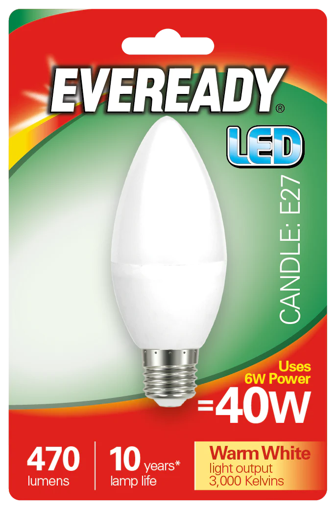EVEREADY 6W (40W) E27 LED CANDLE 470 LUMENS