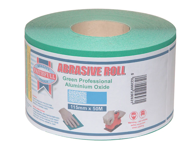 Faithfull Aluminium Oxide Sanding Paper Roll Green 115mm x 50m 80G - Image 2