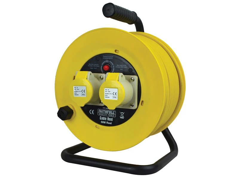Faithfull Power Plus Open Drum Cable Reel 110V 16A 2-Socket 50m (1.5mm Cable) - Image 2