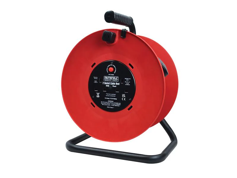 Faithfull Power Plus Open Drum Cable Reel 240V 13A 2-Socket 50m - Image 2