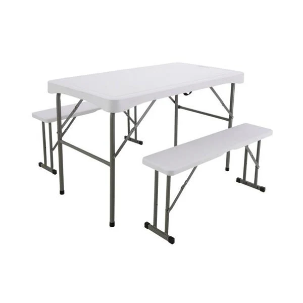 FOLDING WHITE TABLE WITH 2 BENCHES