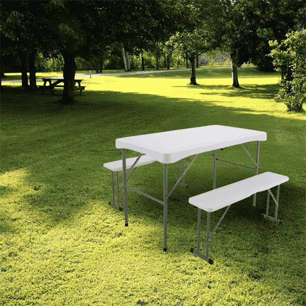 FOLDING WHITE TABLE WITH 2 BENCHES - Image 2