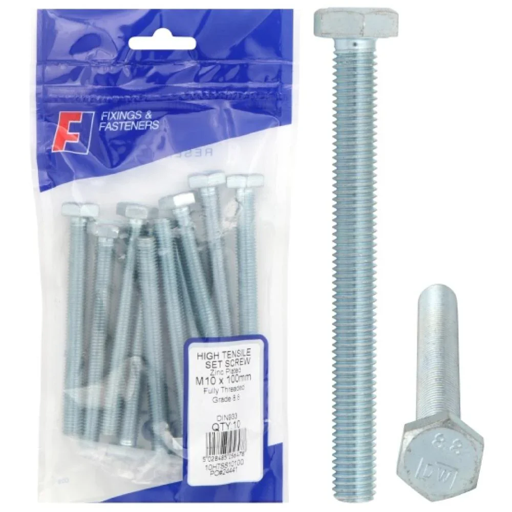 HEX HEAD SET SCREW BZP M8X40 BAG 10