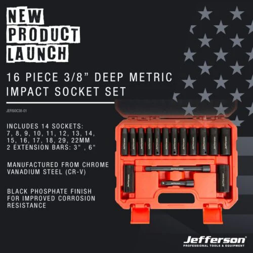 JEFFERSON 16PC 3/8" DEEP IMPACT SOCKET SET - Image 3
