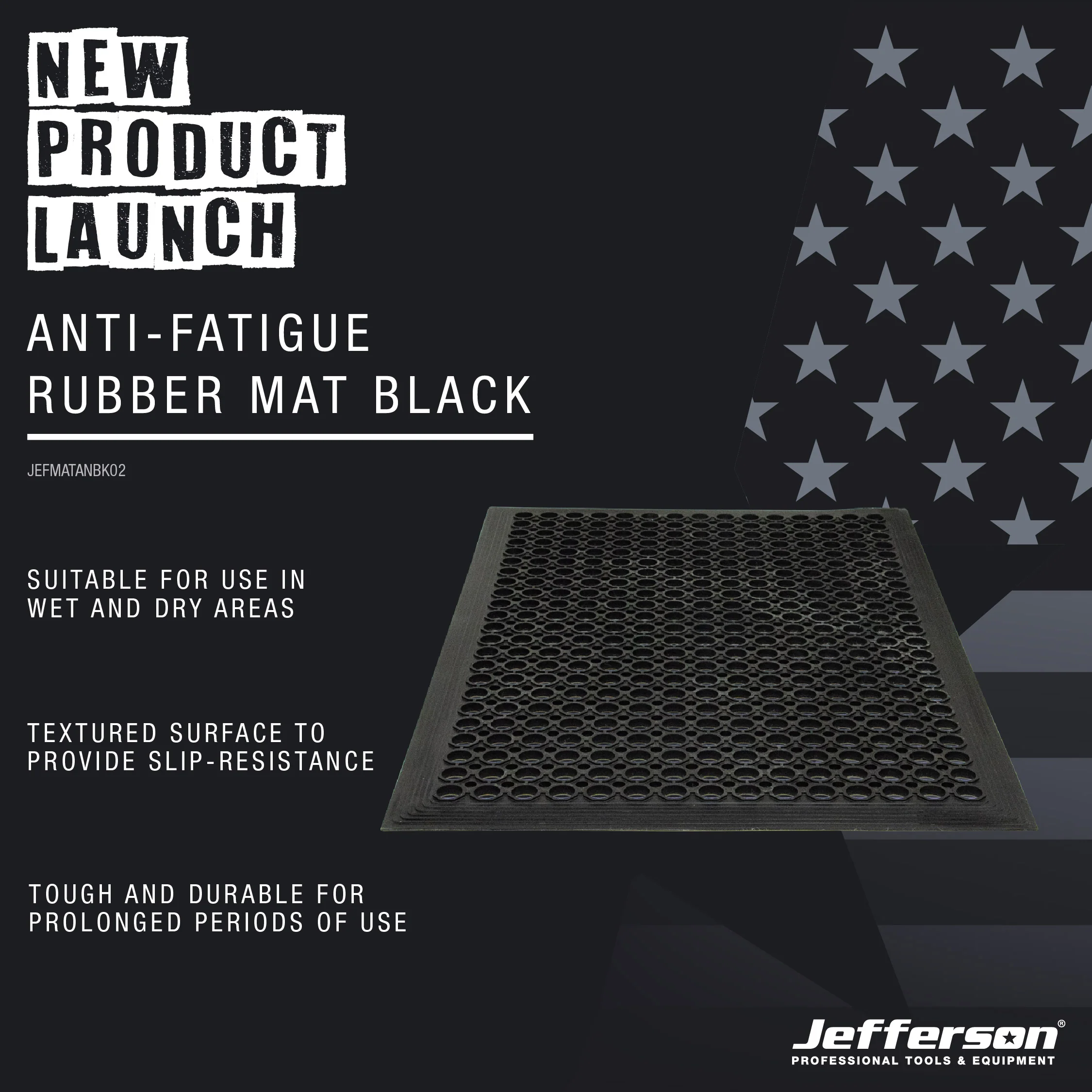 JEFFERSON ANTI-FATIGUE RUBBER MAT BLACK (914X610X12MM) - Image 3