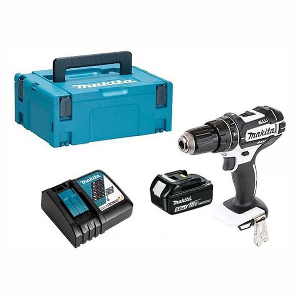 MAKITA DHP482T1JW 18V BLACK & WHITE COMBI DRILL WITH 1X5AH BATTERY & CHARGER