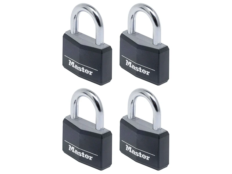 Master Lock Aluminium Black Vinyl Cover 40mm Padlock 4-Pin - Keyed Alike x 4 - Image 2