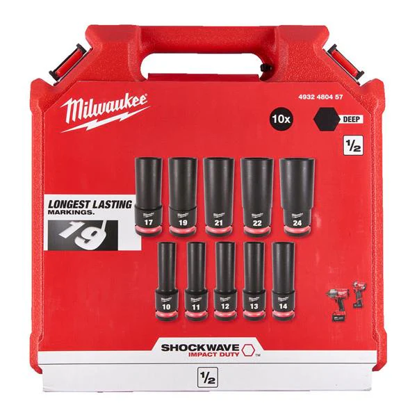 Milwaukee Shockwave 10 Piece 1/2" Deep Impact Socket Set - Image 3