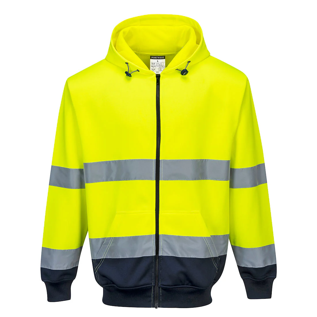PORTWEST HI-VIS TWO-TONE ZIP FRONT HOODIE - YELLOW