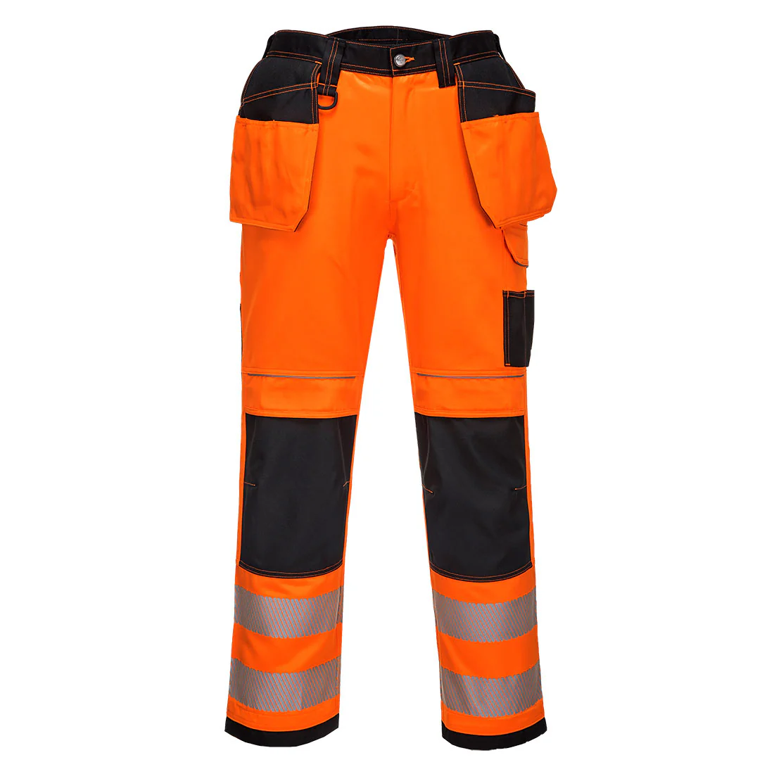 High-vis holster work trousers in orange/black at Watson Hire.