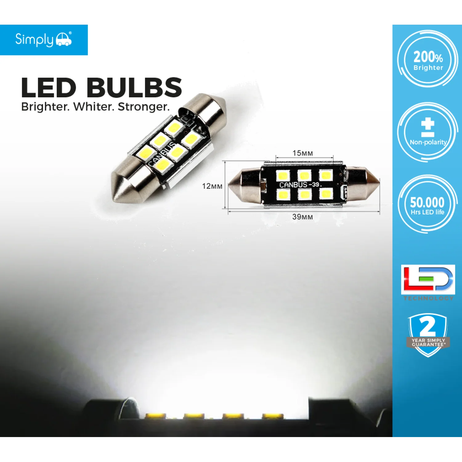 SIMPLY 272 6 LED WHITE CANBUS NUMBER PLATE LIGHT BULB - Image 3