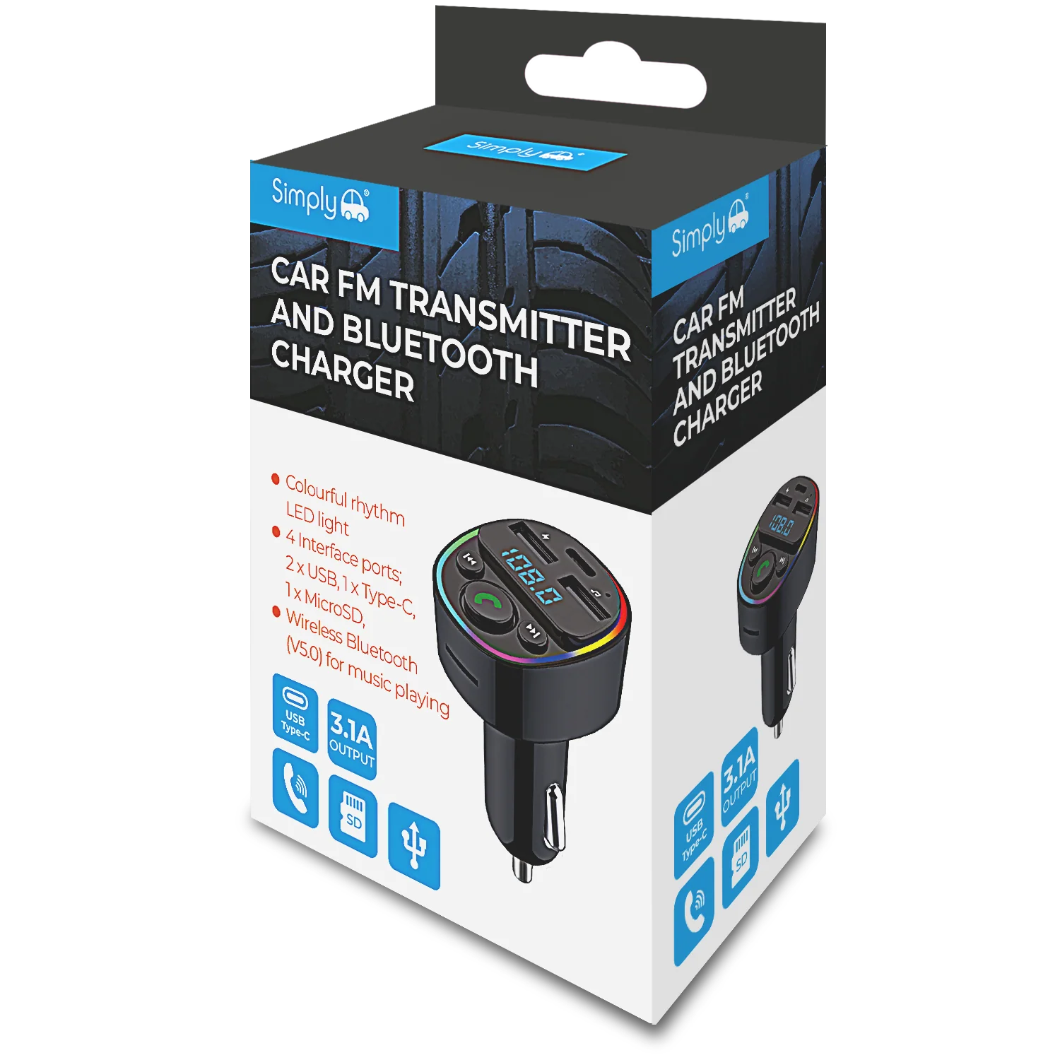 SIMPLY AUTO CAR FM TRANSMITTER BLUETOOTH CHARGER - Image 2