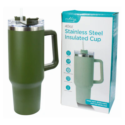 STAINLESS STEEL INSULATED 40OZ CUP WITH STRAW - SAGE GREEN