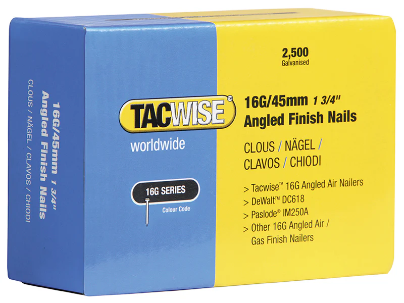 Tacwise 16G Angled Finish Nails 45mm for DC618K (Pack 2500) - Image 2
