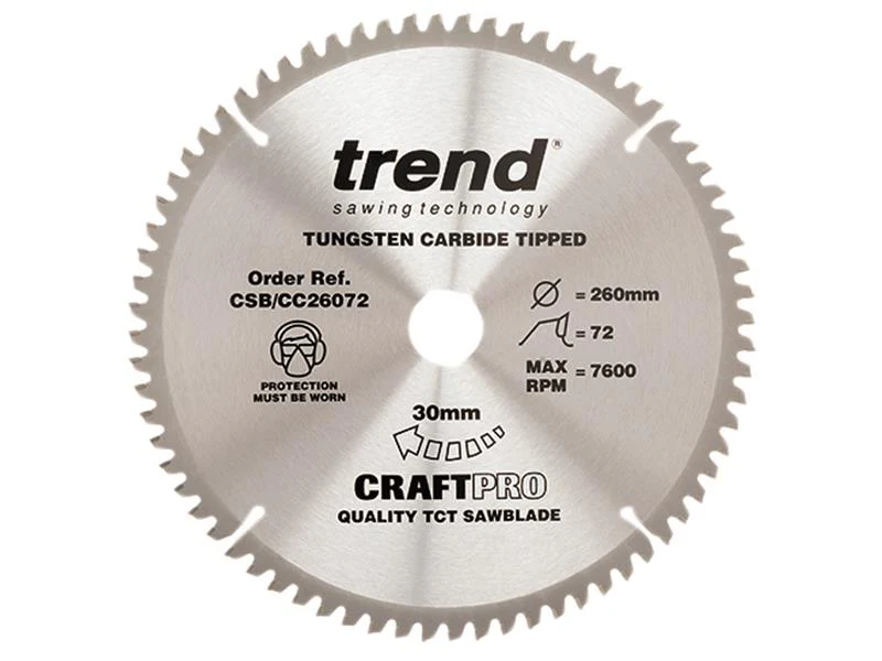Trend CSB/CC26072 CraftPro Mitre Saw Blade 260 x 30mm x 72T