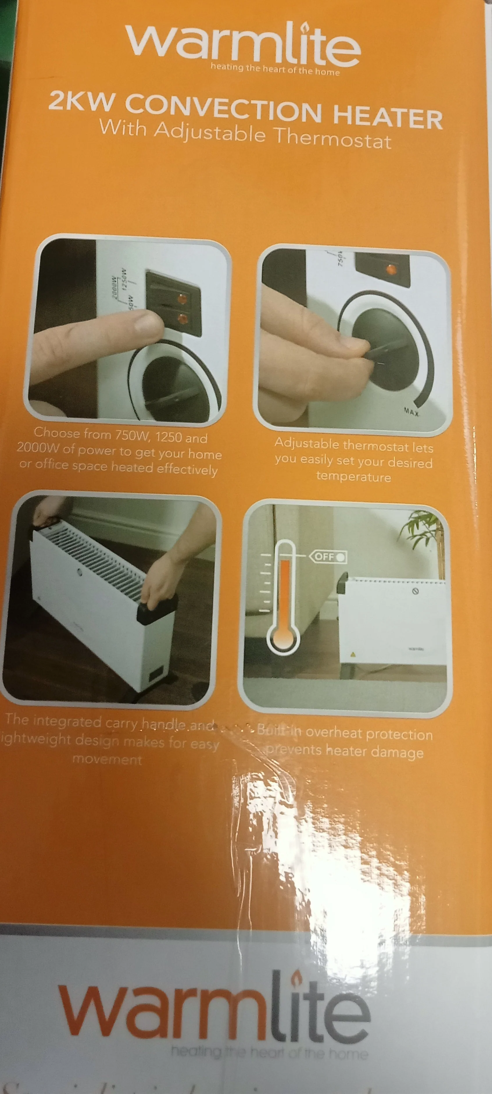 WARMLITE 2KW CONVECTOR HEATER + ADJUSTABLE THERMOSTAT - Image 2